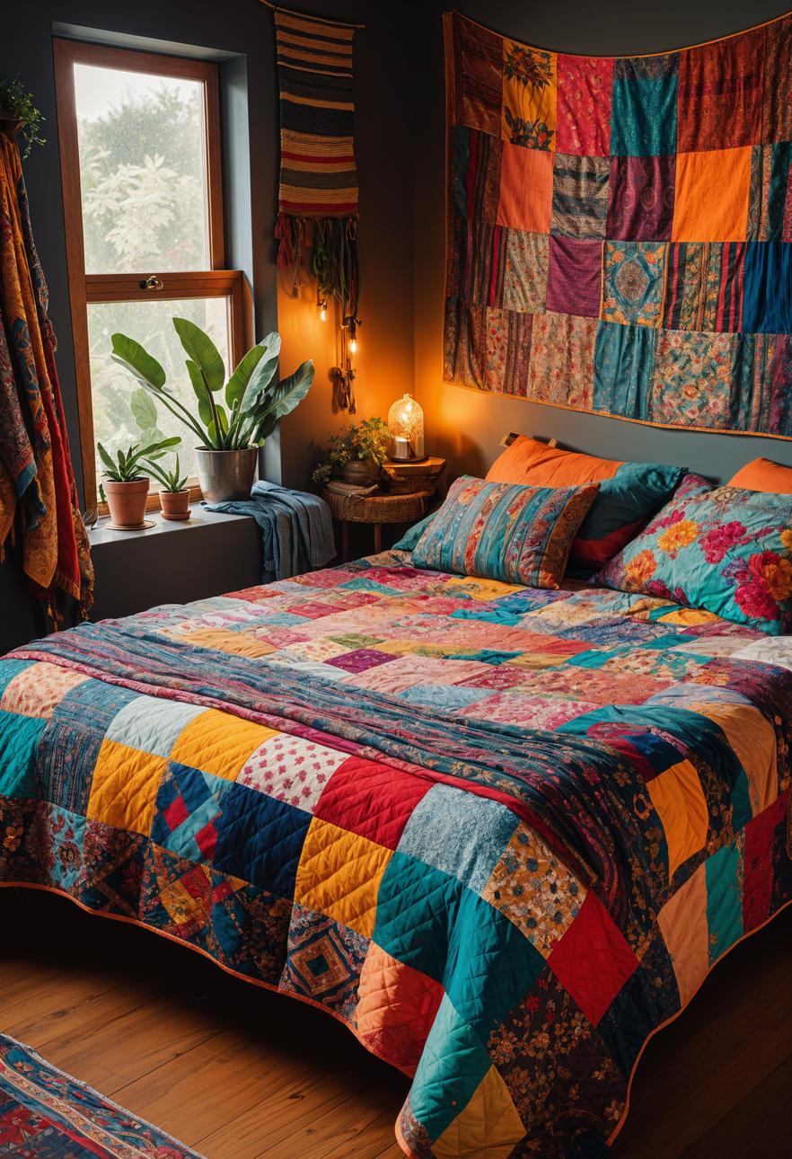 15. Boho Patchwork Quilt Bedspread Ideas-0